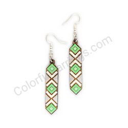 Wooden handmade geometric earrings - Diamond Direction (green)