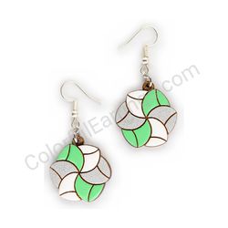 Wooden handmade geometric earrings - Rotary Motion (green and silver)