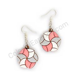Wooden handmade geometric earrings - Rotary Motion (pink and silver)