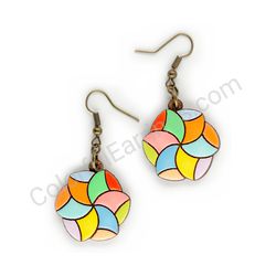 Wooden handmade geometric earrings - Rotary Motion (colorful)