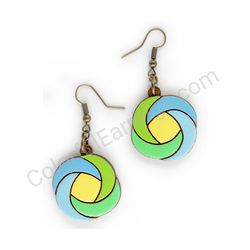 Wooden handmade geometric earrings - Spiral Knot (green and blue)
