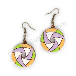 Wooden Drop Geometric Earrings - Hexa Spin (circular), Multicolored 4