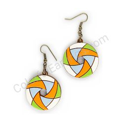 Wooden Drop Geometric Earrings - Hexa Spin (circular), Multicolored 5