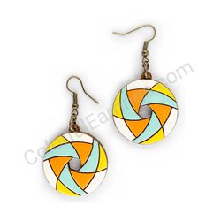 Wooden Drop Geometric Earrings - Hexa Spin (circular), Multicolored 6
