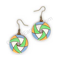 Wooden Drop Geometric Earrings - Hexa Spin (circular), Multicolored 9