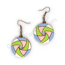 Wooden Drop Geometric Earrings - Hexa Spin (circular), Multicolored 11