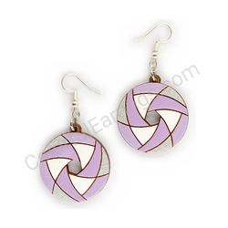 Wooden Drop Geometric Earrings - Hexa Spin (circular), Purple