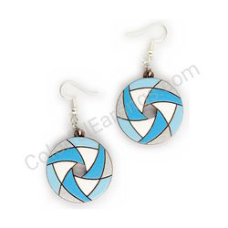 Wooden Drop Geometric Earrings - Hexa Spin (circular), Blue