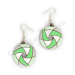 Wooden Drop Geometric Earrings - Hexa Spin (circular), Green