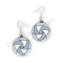 Wooden Drop Geometric Earrings - Hexa Spin (circular), Blue 2