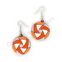 Wooden Drop Geometric Earrings - Hexa Spin (circular), Orange