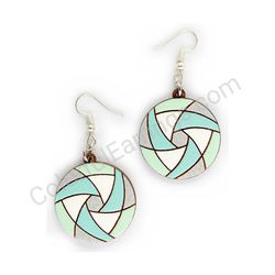 Wooden Drop Geometric Earrings - Hexa Spin (circular), Turquoise