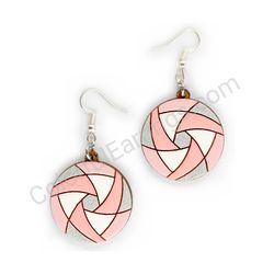 Wooden Drop Geometric Earrings - Hexa Spin (circular), Pink