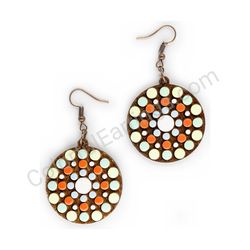 Wooden handmade mandala earrings - Radiant Echo (red-yellow, medium)