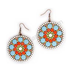 Wooden Drop Geometric Earrings - Beaded Orbit 2 (circular, large), Colorful 2