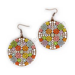 Wooden handmade mandala earrings - Target Glow (colorful, large)