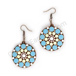 Wooden Drop Geometric Earrings - Beaded Orbit 2 (circular, medium), Colorful 1