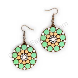 Wooden Drop Geometric Earrings - Beaded Orbit 2 (circular, medium), Colorful 2