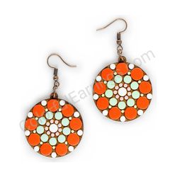 Wooden Drop Geometric Earrings - Beaded Orbit 2 (circular, medium), Colorful 3