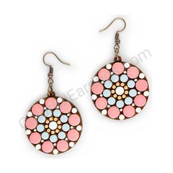 Wooden Drop Geometric Earrings - Beaded Orbit 2 (circular, mediun), Colorful 4