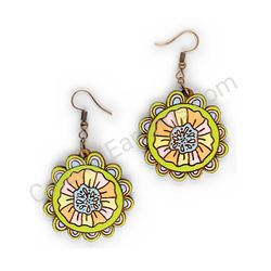 Wooden Drop Floral Earrings - Fairy Bloom Aura (circular), Multicolored