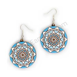 Wooden handmade mandala earrings - Triangular Radiance (blue)