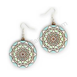 Wooden handmade mandala earrings - Triangular Radiance (turquoise)
