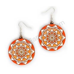 Wooden handmade mandala earrings - Triangular Radiance (red)
