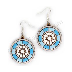 Wooden Drop Geometric Earrings - Colorful Slices (circular), Blue