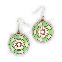 Wooden Drop Geometric Earrings - Colorful Slices (circular), Green