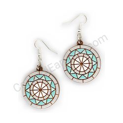 Wooden handmade mandala earrings - Radiant Wheel (blue)