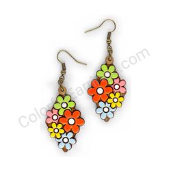 Wooden handmade floral earrings - Overflowing Bloom