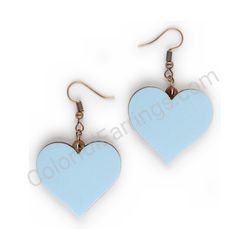 Wooden handmade heart-shaped earrings - Pure Heart (light blue, large)