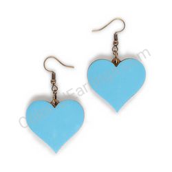 Wooden handmade heart-shaped earrings - Pure Heart (blue, large)