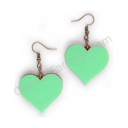 Wooden handmade heart-shaped earrings - Pure Heart (green, large)