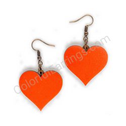 Wooden handmade heart-shaped earrings - Pure Heart (red)
