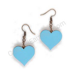 Wooden handmade heart-shaped earrings - Pure Heart (blue, medium)