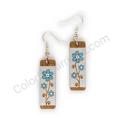 Wooden Drop Floral Earrings - Blooming Path 3 (rectangular), Silver