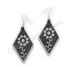 Wooden Drop Sold out Earrings - Meadow Flower (diamond shape), Silver