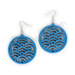 Wooden handmade geometric earrings - Flowing Arcs (blue, large)