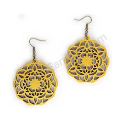 Wooden Drop Mandala Earrings - Starry Bloom Cutout (circular), Gold
