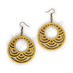 Wooden handmade geometric earrings - Flowing Arcs (gold, large)