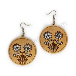 Wooden Drop Folk Earrings - Flower of Tradition Duo (circular), Turquoise