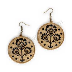 Wooden Drop Folk Earrings - Flower of Tradition Trio Classic (circular), Gold