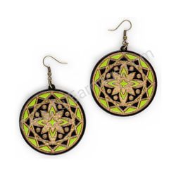 Wooden handmade mandala earrings - Frosted Radiance