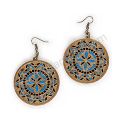 Wooden handmade mandala earrings - Cosmic Target (blue-black)