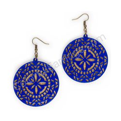 Wooden handmade mandala earrings - Cosmic Target (blue)
