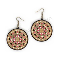 Wooden handmade mandala earrings - Thorned Radiance