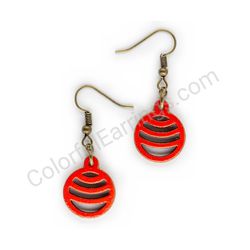 Wooden handmade geometric earrings - Flowing Arcs (red, small)