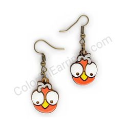 Wooden Drop Funky Earrings - Crazy Birdie (irregular), Red